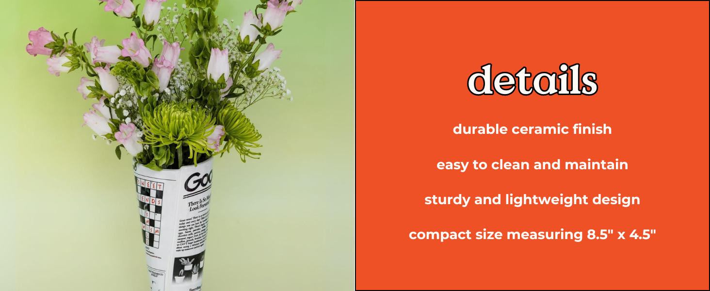 oem/odm services ban.do vintage inspired newspaper vase, retro ceramic shelf decor, unique/novelty/eclectic flower vase, newspaper affordable bulk deals