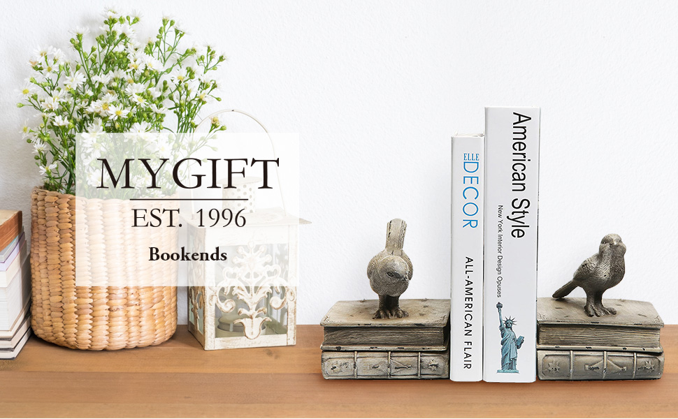 supplier direct mygift vintage white resin decorative bookends for heavy books with bird and book design, 1 pair wholesale prices