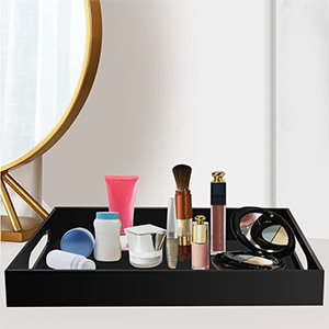 wholesale direct tasybox black serving tray, acrylic decorative serving trays with handles for kitchen dining room table ottoman vanity countertop 16