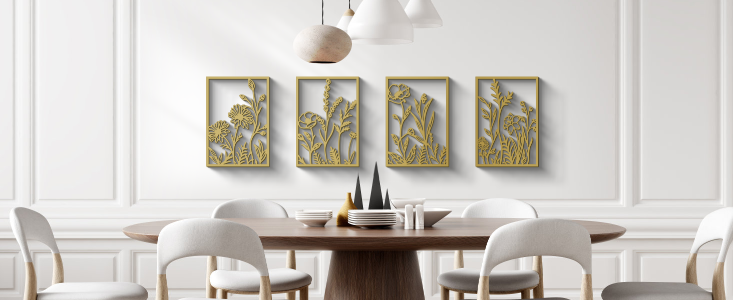 factory direct glamativity 4 pcs black abstract flowers metal wall art, 17 x 12'' minimalist floral single line wall décor, 3d textured sculptures, rustic nature wall art décor for living room, bedroom, study volume discount