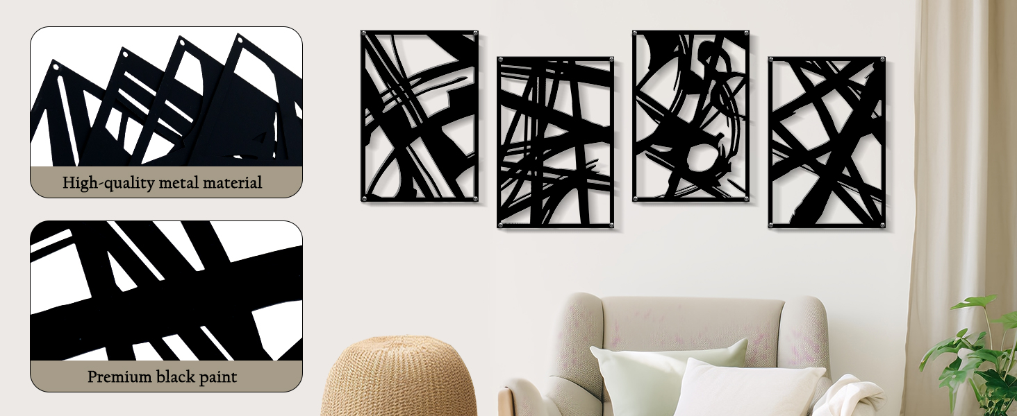 factory direct zzbakress 4 pieces abstract metal wall art, minimalist art decoration, paintings wall decor, 3d structure sculptures decor for living room bedroom bathroom office (black style 1) volume discount