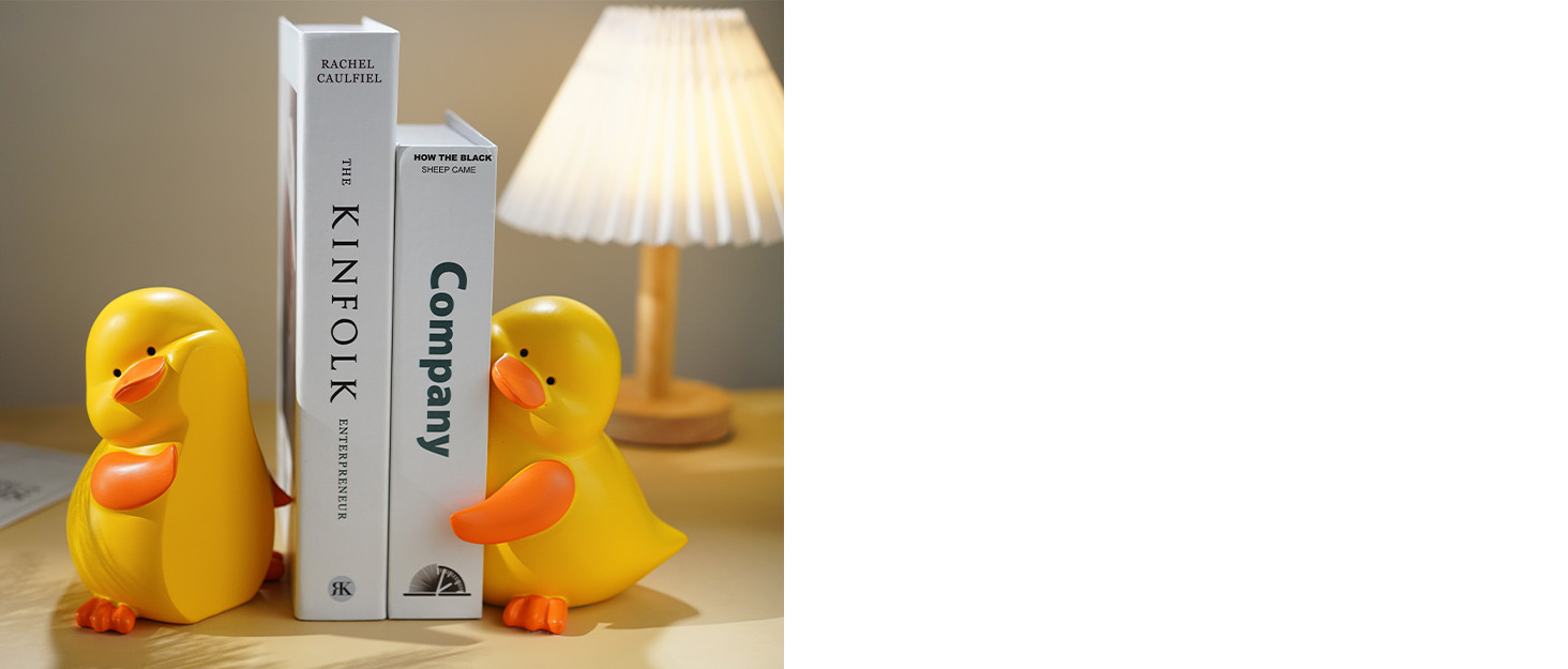 supplier direct charming hug ducks decorative bookends, resin book ends for shelves, cute book stoppers for home office desk decor, 8”, yellow wholesale prices