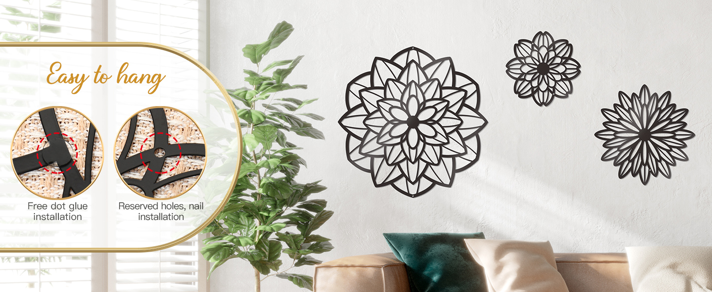 factory direct zzbakress 3 pcs metal flowers wall decor black wall decor metal flower art farmhouse wall decor multiple flowers hanging decor for bathroom living room kitchen garden office (black retro) volume discount