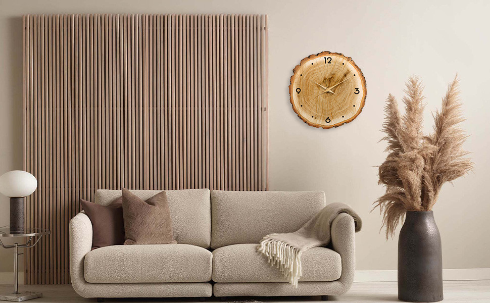 bulk purchase xnm wood wall clock for living room decor - rustic wall clocks battery operated 12 inch - brown annual ring wall clock non ticking (mdf no solid wood) trade price