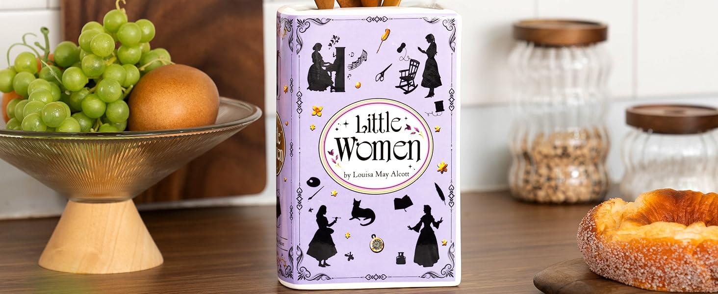 oem/odm services handmade book shaped flower vase, book lovers gifts, book shelf decor aesthetic, large ceramic utensil holder for kitchen counter, home kitchen decor, planter pot library decor (little women) affordable bulk deals