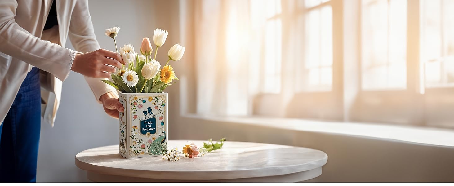 oem/odm services h&h pride and prejudice book vase for flowers - large ceramic book planter pot - jane austen bookish decor - top #1 pride and prejudice gifts and book vases - bookshelf vase for flowers - 2024 edition affordable bulk deals