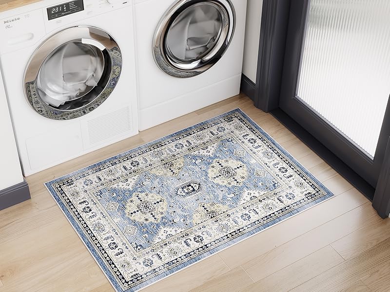 global sourcing dripex vintage collection washable area rug - 2x3 door mat small entryway rug distressed non-slip low-pile floor carpet for indoor front entrance kitchen bathroom living room bedroom oem/odm services
