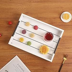 wholesale direct white wood serving tray farmhouse decorative ottoman trays with 4 round coasters coffee table tray living room tray with handles for eating breakfast in bed white bulk purchase at factory prices