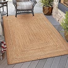 manufacturer direct mds hand woven jute area rug 2x4 feet - natural burlap braided reversible rectangular rugs for thanksgiving halloween christmas living room home entryway decor rustic farmhouse (2'x4') trade price