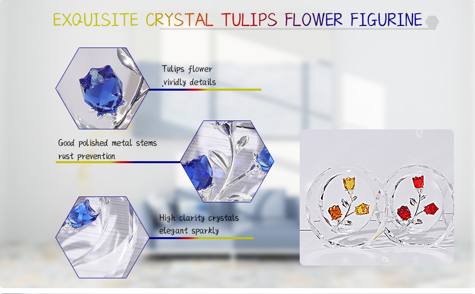 dropship from factory longwin crystal tulips flower figurines with a outer circular ring, glass spring bouquet collectible figurines home decor - gift idea for mothers day, valentine's day (cobalt blue) mass production supply