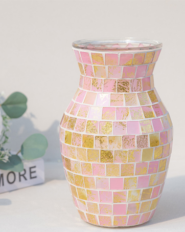 oem/odm services pink flower vase for decor - pink mosaic glass vase handmade modern decorative flower vases for home décor,table,shelf bookshelf, wedding banquet and centerpieces affordable bulk deals