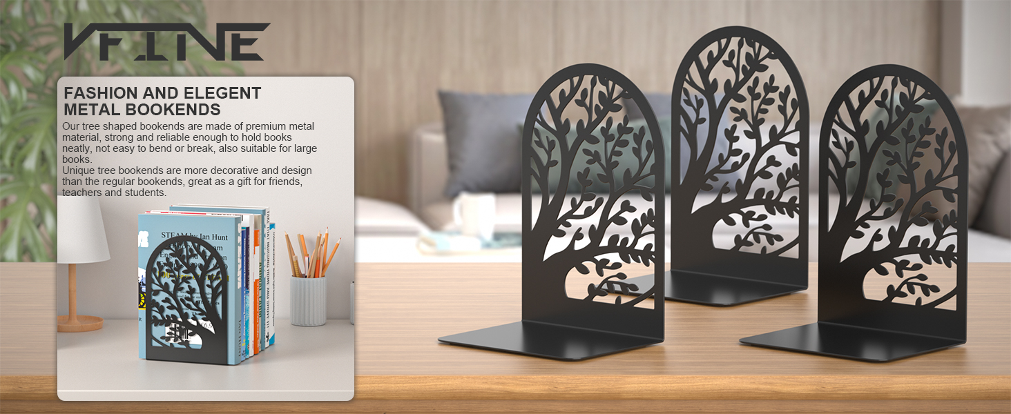 supplier direct vfine bookends for shelves decorative 1 pair, tree metal bookends, book holder for shelf, unique black book stoppers for shelves, home decorative book ends wholesale prices