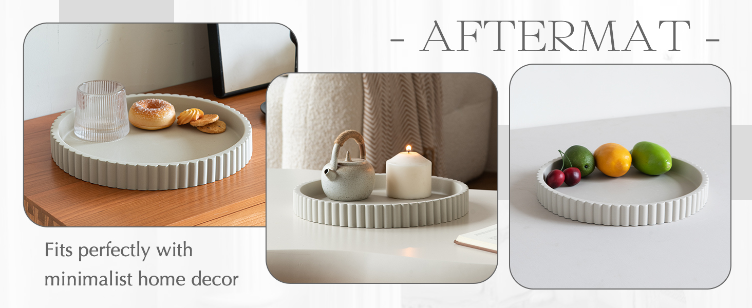 wholesale direct decorative tray for coffee table tray decor, concrete gray round tray home decor tray, table trays decorative, bandejas decorativas, centerpiece tray bulk purchase at factory prices