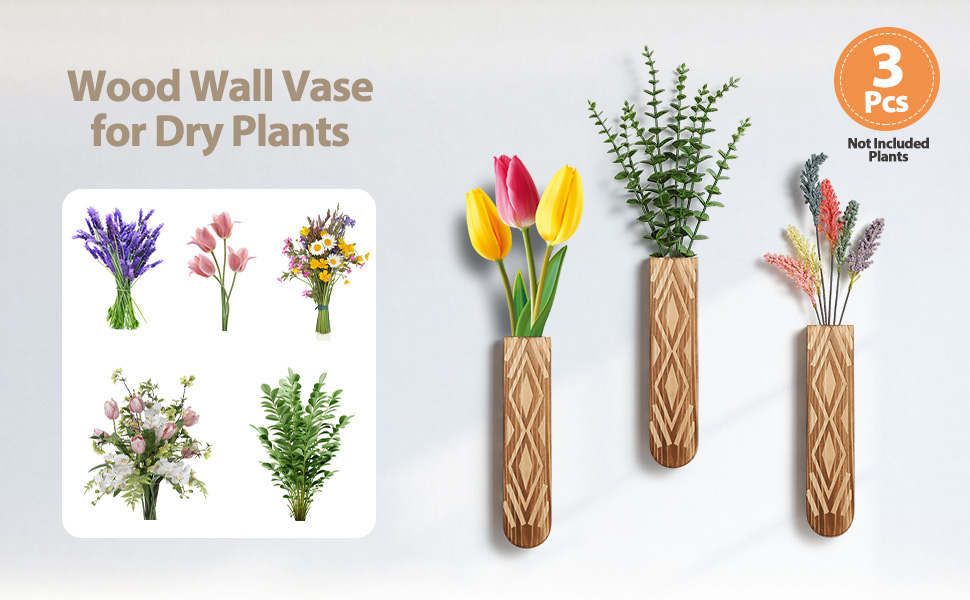 bulk purchase wall planter, geometric pattern wall vase for living room and farmhouse wall decor, 3 pack hanging planter for holding dried flowers and faux greenery, modern wood planter trade price