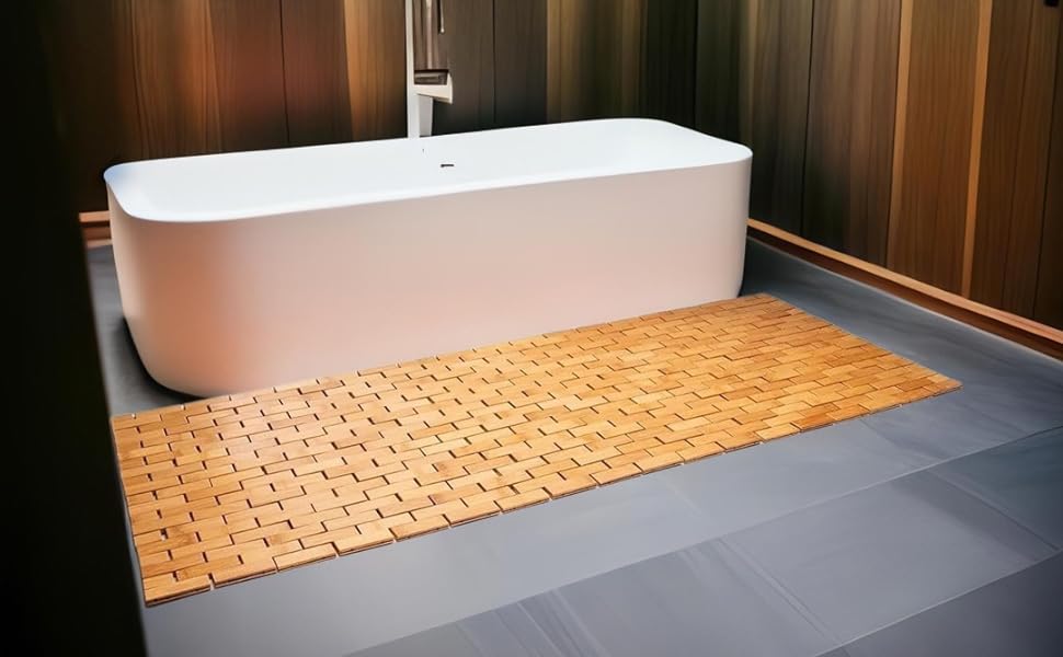 manufacturer direct bamboo bath mat 48 x 16 inches and wooden soap dish set bathroom rugs bathtub mat non slip bath mats for bathroom, kitchen sauna spa hot tub outdoor decor trade price