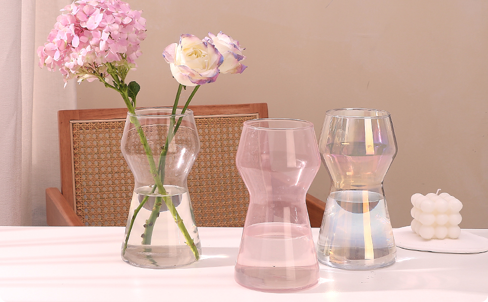 oem/odm services 8 inch glass flower vases for decor, iridescent vase decorative home indoor desk decoration for home décor, hydroponic vase for living room wedding table centerpieces housewarming gift (iridescent) affordable bulk deals