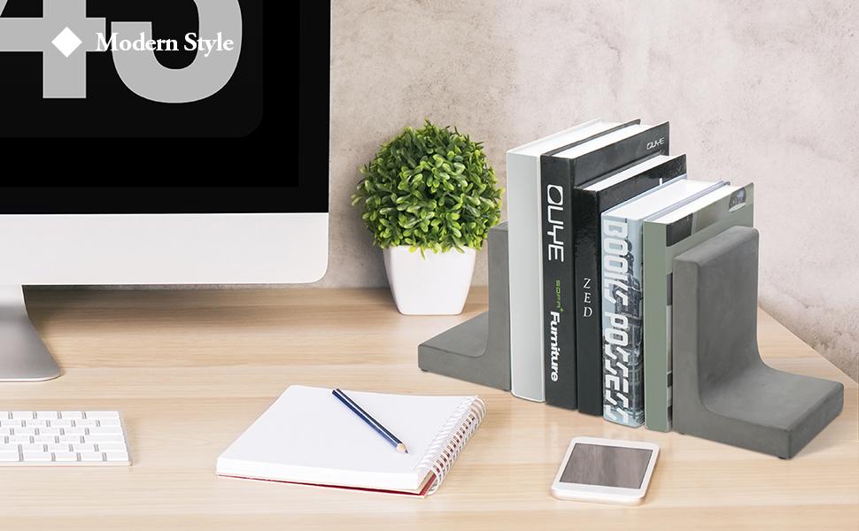 supplier direct mygift solid cement bookends for shelf in gray finish l-shaped decorative heavy duty non-skid book stopper for home office school, 1 pair wholesale prices