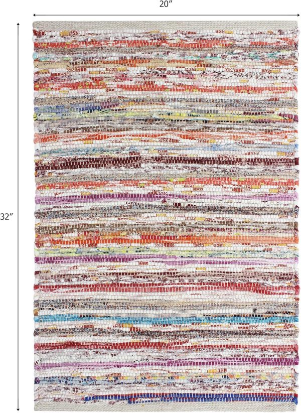 global sourcing cotton craft cotton chindi rag rug - 2 pack - boho farmhouse rustic area accent throw rug - handwoven reversible natural recycled yarn - living room den study home décor gift -20 x 32 in - multi color oem/odm services