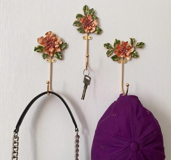 competitive pricing vintage flower shaped decorative wall hooks rack hangers for hanging clothes coats towels keys hats, 3 pack antique metal mounted wall hook one-stop wholesale