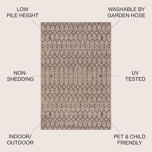 manufacturer direct jonathan y smb108d-5 ourika moroccan geometric textured weave indoor outdoor -area rug, bohemian, rustic, scandinavian easy-cleaning,bedroom,kitchen,backyard,patio,non shedding, natural/black, 5 x 8 trade price