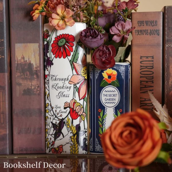 oem/odm services ceramic book vase for flowers, book flower vase for home decor, cute bookshelf decor, book lovers gifts, unique home/bedroom/office accent (small - secret garden) affordable bulk deals
