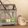 custom wholesale deco 79 metal indoor outdoor candle lantern decorative lantern candle holder with intricate scroll work, lantern 6" x 6" x 13", brown oem/odm services