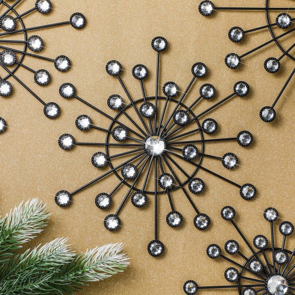 factory direct blulu 4 pcs metal wall art bling crystal home decor cast iron rhinestones sunburst wall decor wall art wall hanging diamond accents home decorative for bedroom living room entryway (black) volume discount