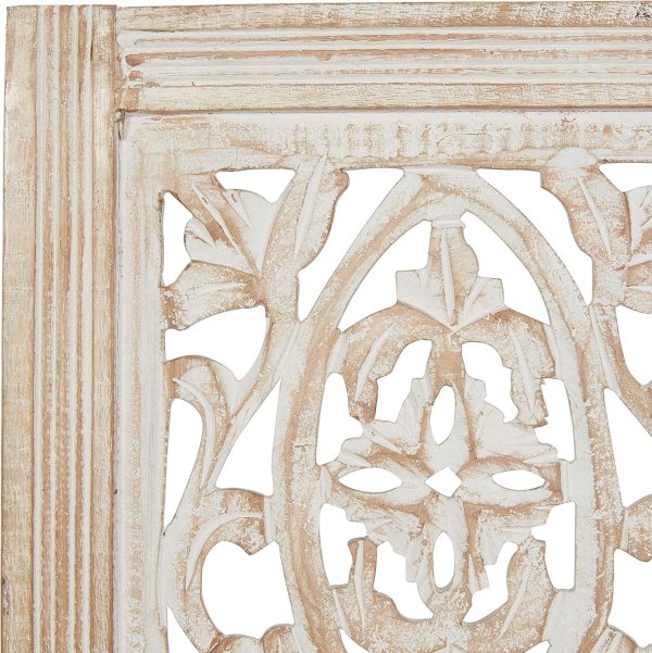 bulk purchase deco 79 mango wood floral handmade home wall decor intricately carved arabesque wall sculpture, wall art 12" x 1" x 36", cream trade price