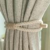 bulk purchase curtain holdbacks boho tiebacks for drapes, farmhouse jute rope cotton tie backs with rustic wood club, curtain accessories holders for indoor outdoor use, set of 4 factory discount