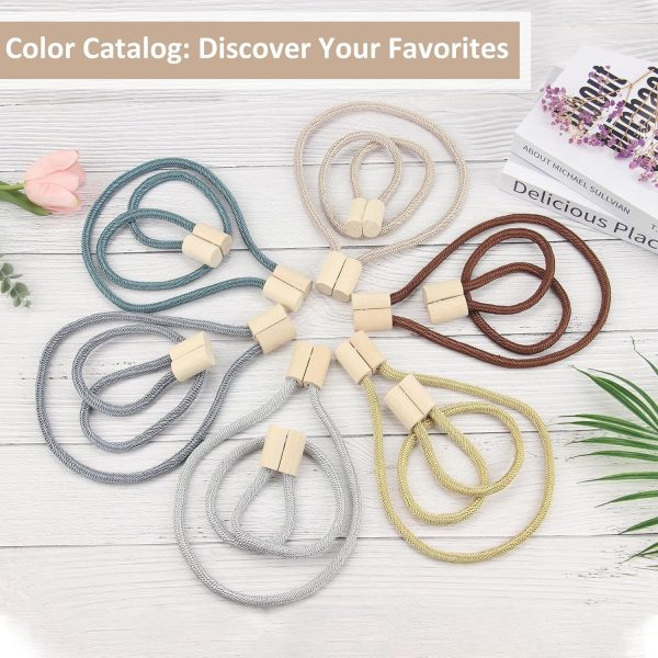 bulk purchase wooden magnetic curtain tiebacks 4 pcak, curtain tie backs for curtain holders for wall, curtain pull backs, curtain ties for drapes dark grey factory discount