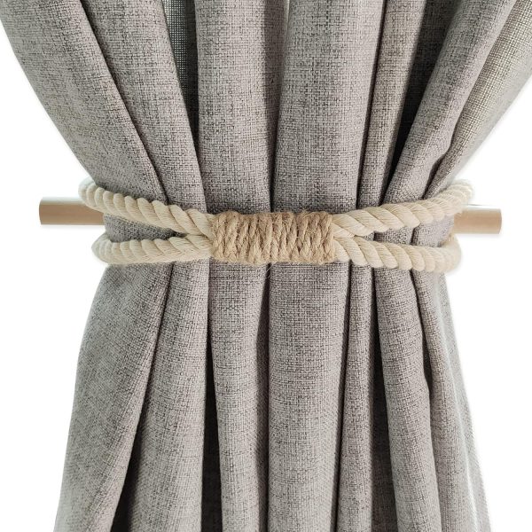 bulk purchase curtain holdbacks boho tiebacks for drapes, farmhouse jute rope cotton tie backs with rustic wood club, curtain accessories holders for indoor outdoor use, set of 4 factory discount