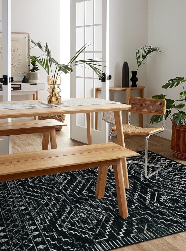 manufacturer direct wonnitar moroccan washable rug 4x6, black boho living room area rug, non-slip farmhouse bedroom carpet dorm room throw rug, low pile soft accent mat for kitchen entry office (black,4'x6') trade price