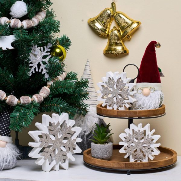 wholesale direct genmous & co. farmhouse tiered tray decor with distressed wood bead garland, decorative 2 tiered serving tray with metal handle for rustic home décor bulk purchase at factory prices
