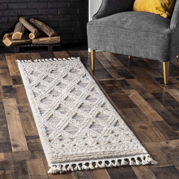 global sourcing nuloom 8x11 ansley moroccan tassel area rug, light grey, high-low textured bohemian design, plush high pile, stain resistant, for bedroom, living room, hallway, entryway oem/odm services