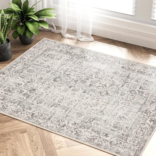 global sourcing grey area rug 2x3 entryway rug kitchen vintage living room carpet indoor bedroom rug washable distressed rug gray floral door mat retro accent throw rug for office dining room bathroom oem/odm services