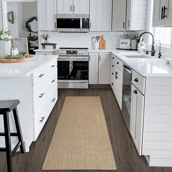 manufacturer direct earthall boho runner rug 2x6 ft washable runners for hallways cotton rubber backed kitchen runner braided indoor floor carpet runners for entryway, hallway, kitchen, bedroom, tan/brown trade price
