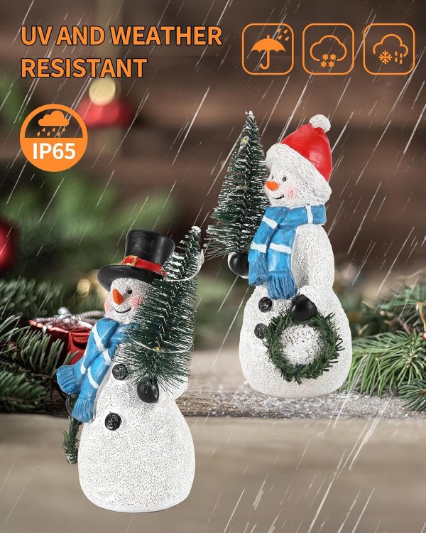 dropship from factory istatue resin snowmen figurines with lighted christmas tree and wreath 5'' - set of 2 battery operated - holiday decorations home decor (snowman) mass production supply