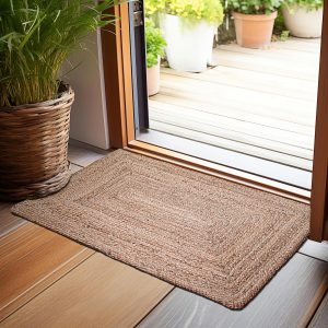 manufacturer direct hausattire hand woven jute braided rug, 2'x3' – natural, reversible boho entry area rugs for kitchen, living room i farmhouse indoor outdoor decorative floor rug, 24x36 inches trade price
