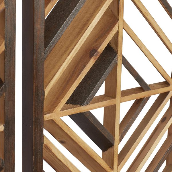 bulk purchase deco 79 wood geometric home wall decor slatted wood design wall sculpture, set of 3 wall art 12"w, 35"h, brown trade price