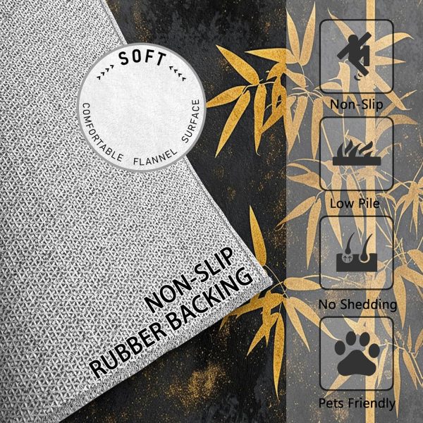 manufacturer direct bamboo rugs for living room - bamboo rug, 2x3 rug, gold bamboo leaf botanical area rug, rustic asian black door mat, washable & non slip & soft small carpet, bamboo home decor gifts trade price