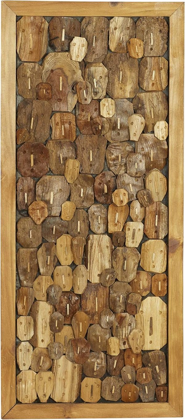 bulk purchase deco 79 teak wood abstract handmade home wall decor carved faces wall sculpture, wall art 14" x 1" x 31", brown trade price