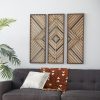 bulk purchase deco 79 wood geometric home wall decor slatted wood design wall sculpture, set of 3 wall art 12"w, 35"h, brown trade price
