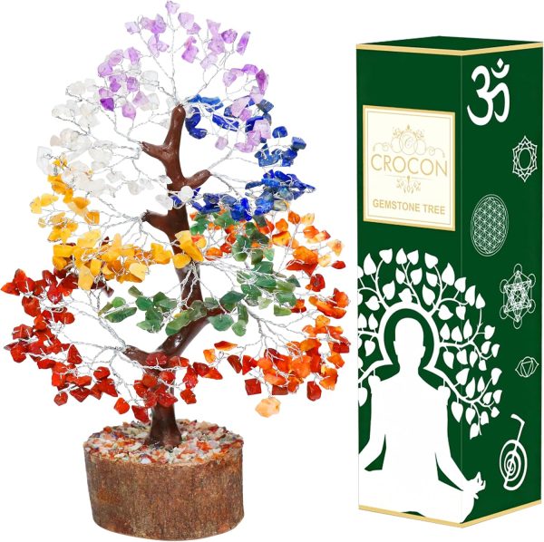dropship from factory crocon seven chakra gemstone tree feng shui figurine money bonsai good luck reiki healing crystals balancing decoration ornament sculpture wealth prosperity table room decor gift size 10-12" mass production supply