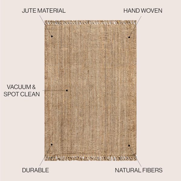 manufacturer direct jonathan y nrf103a-5 para hand woven chunky jute with fringe area-rug, bohemian, for bedroom, kitchen, living room,5 x 8,natural trade price