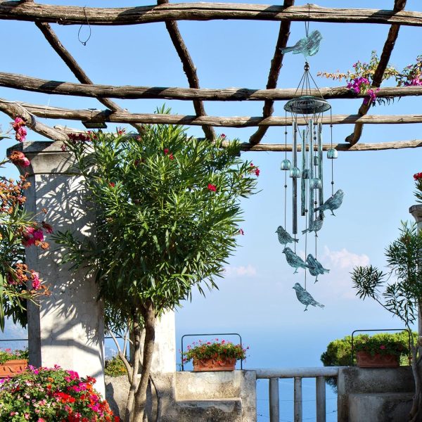 producer to buyer monsiter qe bird wind chimes for outside, outdoors with 4 large aluminum tubes & s hook - clearance hanging decor for garden, patio, backyard or porch discounted pricing