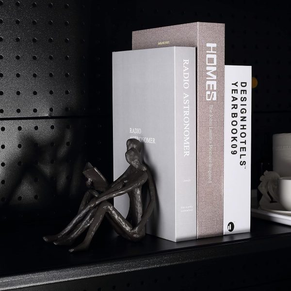 supplier direct ambipolar romantic reading couple bookshelf decor, cast iron bookend, aesthetic room decor, office desk decor, home decorative bookend for heavy books, satin black wholesale prices