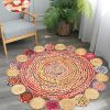 manufacturer direct 4' round handwoven jute chindi area rug - colorful boho rugs for living room - hand braided multicolor bohemian rug for farmhouse, bedroom, dining room, classroom, hallway, kitchen, office trade price