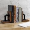 supplier direct mygift rustic brown wood bookends with realistic industrial pipe design, decorative office bookends shelf decor desk book holder l-shaped stand, 1-pair wholesale prices