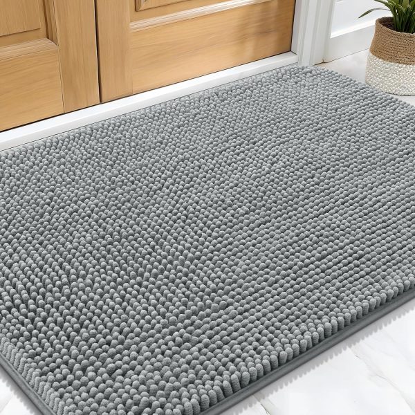 global sourcing olanly dog door mat for muddy paws 30x20, absorbs moisture and dirt, absorbent non-slip washable mat, quick dry chenille, mud mat for dogs, entry indoor door mat for inside floor, grey oem/odm services