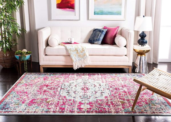 manufacturer direct safavieh madison collection area rug - 8' x 10', fuchsia & teal, boho chic medallion distressed design, non-shedding & easy care, ideal for high traffic areas in living room, bedroom (mad447r) trade price